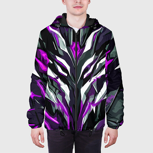 Мужская куртка Хаотичная фиолетово-белая абстракция / 3D-Черный – фото 3