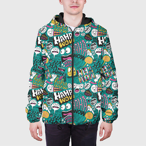 Мужская куртка Ха-ха ничего себе - паттерн с рожицами / 3D-Черный – фото 3