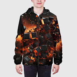 Куртка с капюшоном мужская Черные кубики во взрыве абстракции, цвет: 3D-черный — фото 2