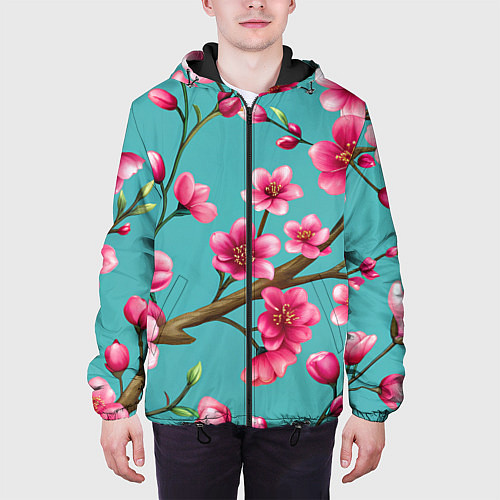 Мужская куртка Ветка розовой сакуры / 3D-Черный – фото 3