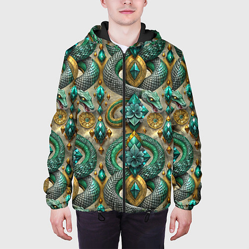 Мужская куртка Паттерн зеленые темные змеи / 3D-Черный – фото 3