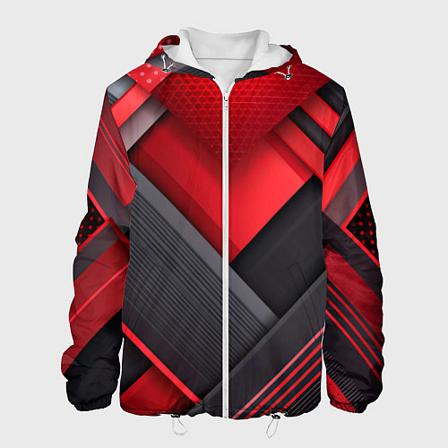 Мужская куртка Геометрия красные черные пластины / 3D-Белый – фото 1