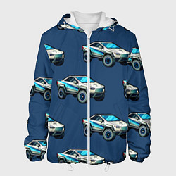 Куртка с капюшоном мужская Тесла киберпанк паттерн с машинками, цвет: 3D-белый