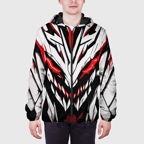 Мужская куртка Красное абстрактное лицо монстра / 3D-Черный – фото 3