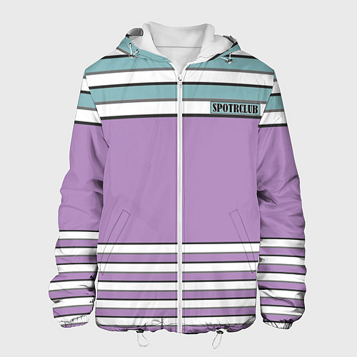 Мужская куртка Горизонтальный полосы сиреневые и зеленые / 3D-Белый – фото 1