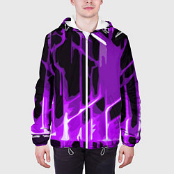 Куртка с капюшоном мужская Abstract purple stripes on a black background, цвет: 3D-белый — фото 2