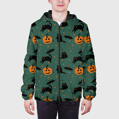 Мужская куртка Хэллоуин и черный кот / 3D-Черный – фото 3