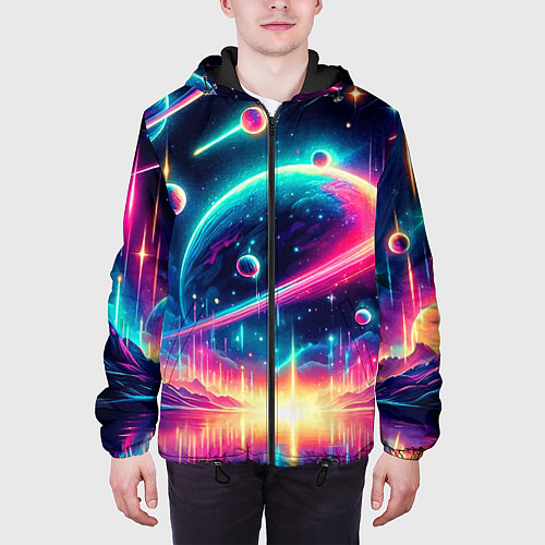 Мужская куртка Неоновый космос - нейроарт / 3D-Черный – фото 3
