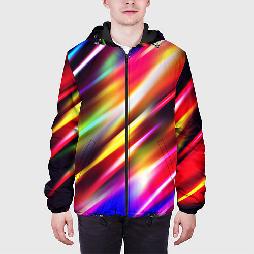 Мужская куртка Неоновая абстракция линии / 3D-Черный – фото 3