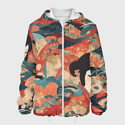 Куртка с капюшоном мужская Японский орнамент с девушкой, цвет: 3D-белый