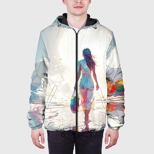Мужская куртка Девушка на фантастическом пляже / 3D-Черный – фото 3