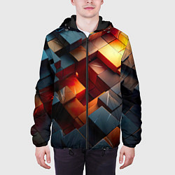 Куртка с капюшоном мужская Трехмерные кубики с потертостями, цвет: 3D-черный — фото 2