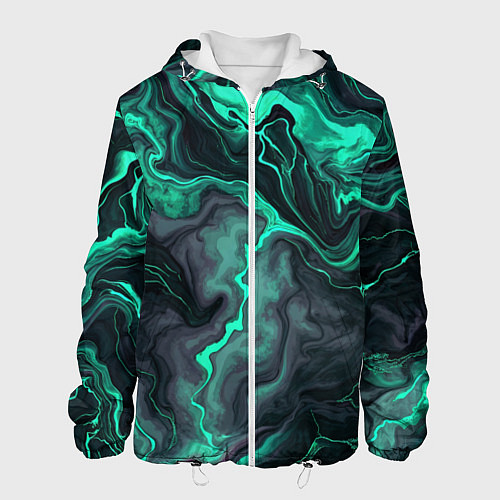 Мужская куртка Бирюзовый мрамор на черном фоне / 3D-Белый – фото 1