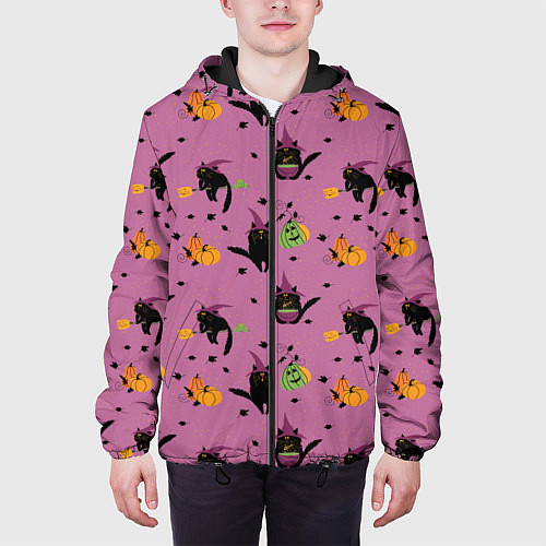 Мужская куртка Хэллоуин и кот ведьмы / 3D-Черный – фото 3