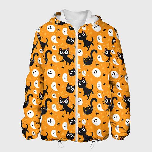 Мужская куртка Паттерн с черными кошками / 3D-Белый – фото 1