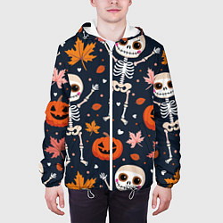 Куртка с капюшоном мужская Скелеты с листьями, цвет: 3D-белый — фото 2