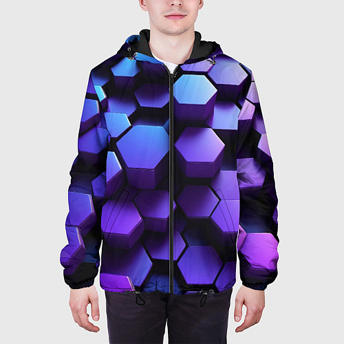 Мужская куртка Абстрактные трехмерные фиолетовые гексагоны / 3D-Черный – фото 3
