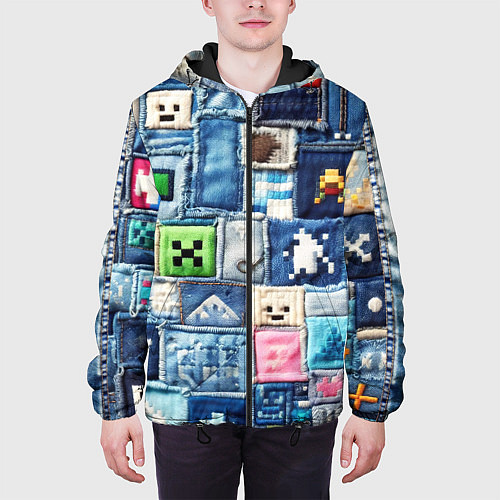 Мужская куртка Minecraft на пэчворк джинсах / 3D-Черный – фото 3