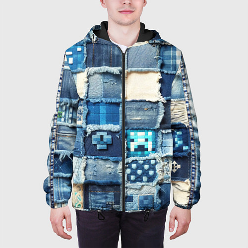 Мужская куртка Minecraft на пэчворк дениме / 3D-Черный – фото 3