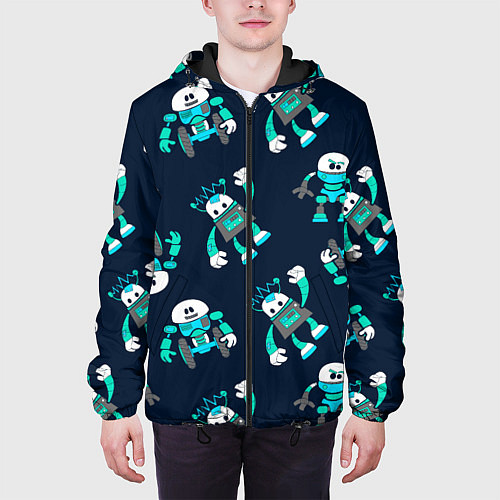 Мужская куртка Роботы цветной паттерн / 3D-Черный – фото 3