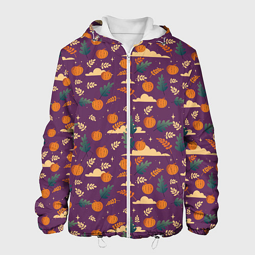 Мужская куртка Маленькие тыквы на фиолетовом фоне / 3D-Белый – фото 1