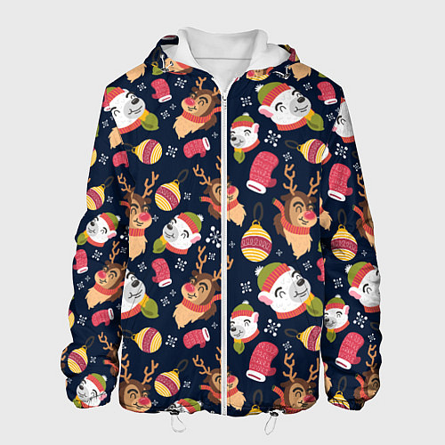 Мужская куртка Новогодний детский паттерн с животными / 3D-Белый – фото 1