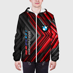 Куртка с капюшоном мужская BMW geometry stripes red, цвет: 3D-белый — фото 2