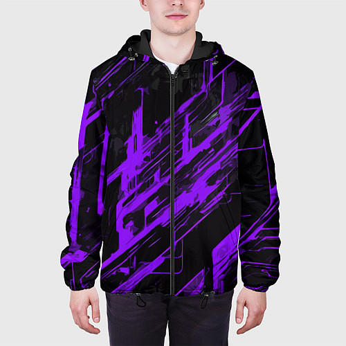 Мужская куртка Purple stripes on a black background / 3D-Черный – фото 3