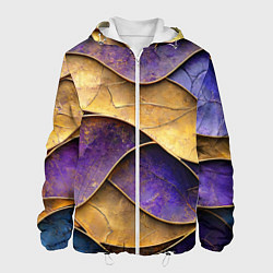 Куртка с капюшоном мужская Фиолетовые и золотые волны, цвет: 3D-белый