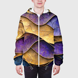 Куртка с капюшоном мужская Фиолетовые и золотые волны, цвет: 3D-белый — фото 2