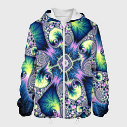 Куртка с капюшоном мужская Оптический фрактал абстрактные узоры, цвет: 3D-белый