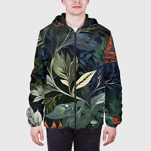 Мужская куртка Объемные листья / 3D-Черный – фото 3
