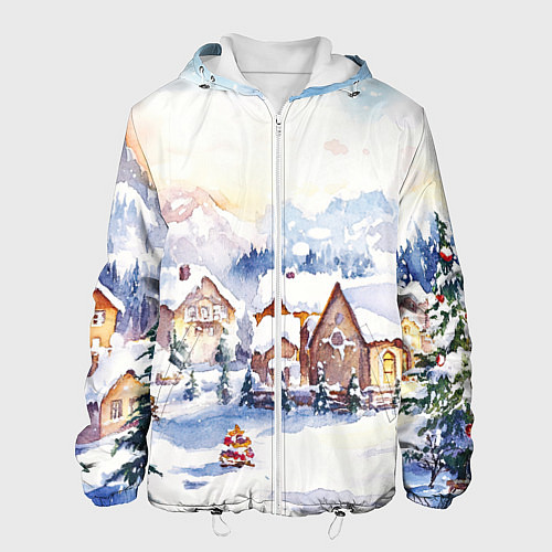 Мужская куртка Новогодний снежный город / 3D-Белый – фото 1