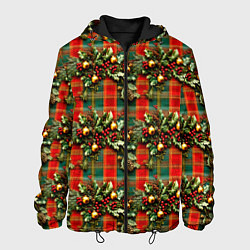 Куртка с капюшоном мужская Остролистный падуб на шотландской ткани, цвет: 3D-черный