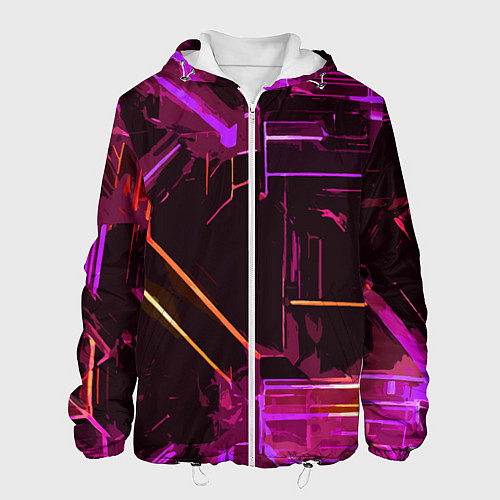 Мужская куртка Жёлто-розовые полосы на чёрном фоне / 3D-Белый – фото 1