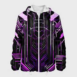Куртка с капюшоном мужская Purple lines on a black background, цвет: 3D-белый
