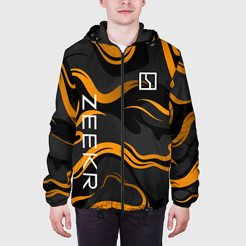 Мужская куртка Zeekr - оранжевые волны / 3D-Черный – фото 3