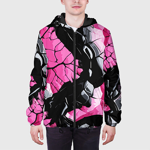 Мужская куртка Чёрные линии на чёрно-розовом фоне / 3D-Черный – фото 3