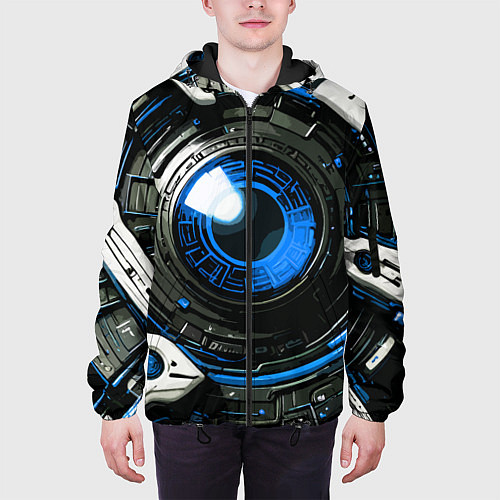 Мужская куртка Синяя сфера киберпанк / 3D-Черный – фото 3