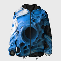 Куртка с капюшоном мужская Сине-белая абстрактная структура, цвет: 3D-черный