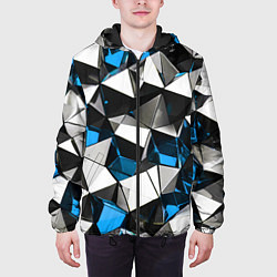 Куртка с капюшоном мужская Сине-белые рельефные треугольники на чёрном фоне, цвет: 3D-черный — фото 2