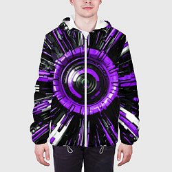 Куртка с капюшоном мужская Чёрно-фиолетовая сфера киберпанк, цвет: 3D-белый — фото 2