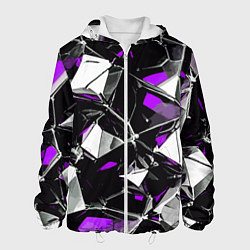 Куртка с капюшоном мужская Фиолетово-белый паттерн на чёрном фоне, цвет: 3D-белый