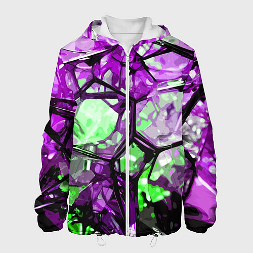 Мужская куртка Чёрно-зелёная абстракция на фиолетовом фоне / 3D-Белый – фото 1