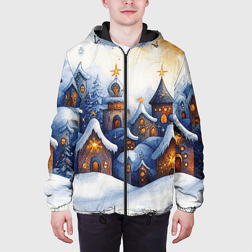 Мужская куртка Снежный новогодний городок / 3D-Черный – фото 3