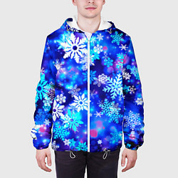 Куртка с капюшоном мужская Яркие узоры снежинок, цвет: 3D-белый — фото 2
