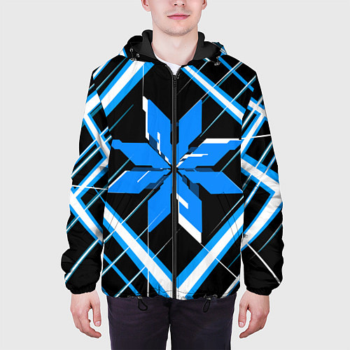Мужская куртка Сине-белая звезда и полосы на чёрном фоне / 3D-Черный – фото 3