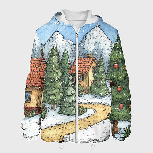 Мужская куртка Новогодний пейзаж / 3D-Белый – фото 1