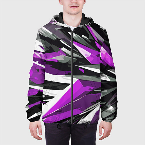 Мужская куртка Чёрно-фиолетово-белая абстракция / 3D-Черный – фото 3
