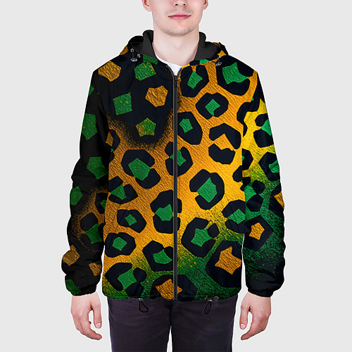 Мужская куртка Зеленые и золотые пятна леопарда / 3D-Черный – фото 3